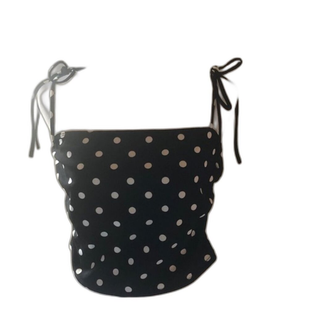 WinWin Vintage Polka Dot Tie Strap Crop Top Boho Y2K Style Size L